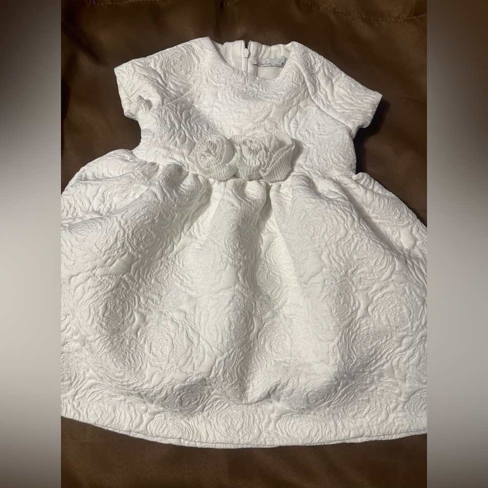 Charming White Textured Kids Dress - Picture 3 of 9